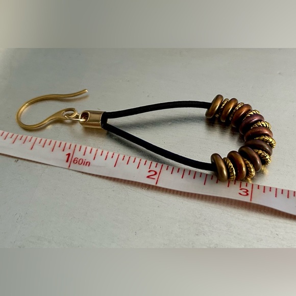 Brown leather beaded earrings - 3” - Picture 4 of 7